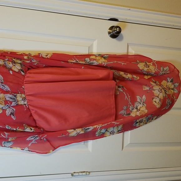 High Low Sleeveless Floral Orange Dress - Picture 5 of 13